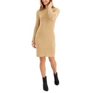CHARTER CLUB Women's Cable Sweater Dress Camel Heather XL